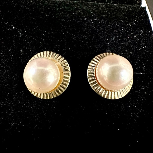 PBD Peter Brams Design 14K Solid Yellow Gold Pearl Pierced Earrings - Picture 2 of 8